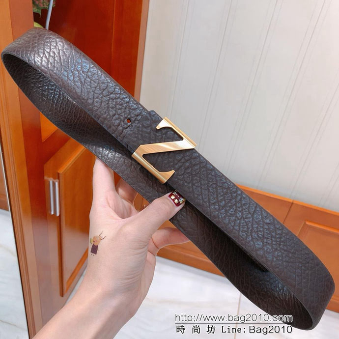 Zegna 傑尼亞 專櫃熱推款 頭層牛皮大象紋包邊不車線 男士皮帶  xfp1096
